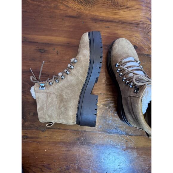 MARC FISHER LTD NAIRY FAUX FUR TRIM HIKING BOOTS IN BROWN NEW WOMEN'S SIZE 9 - Picture 5 of 16